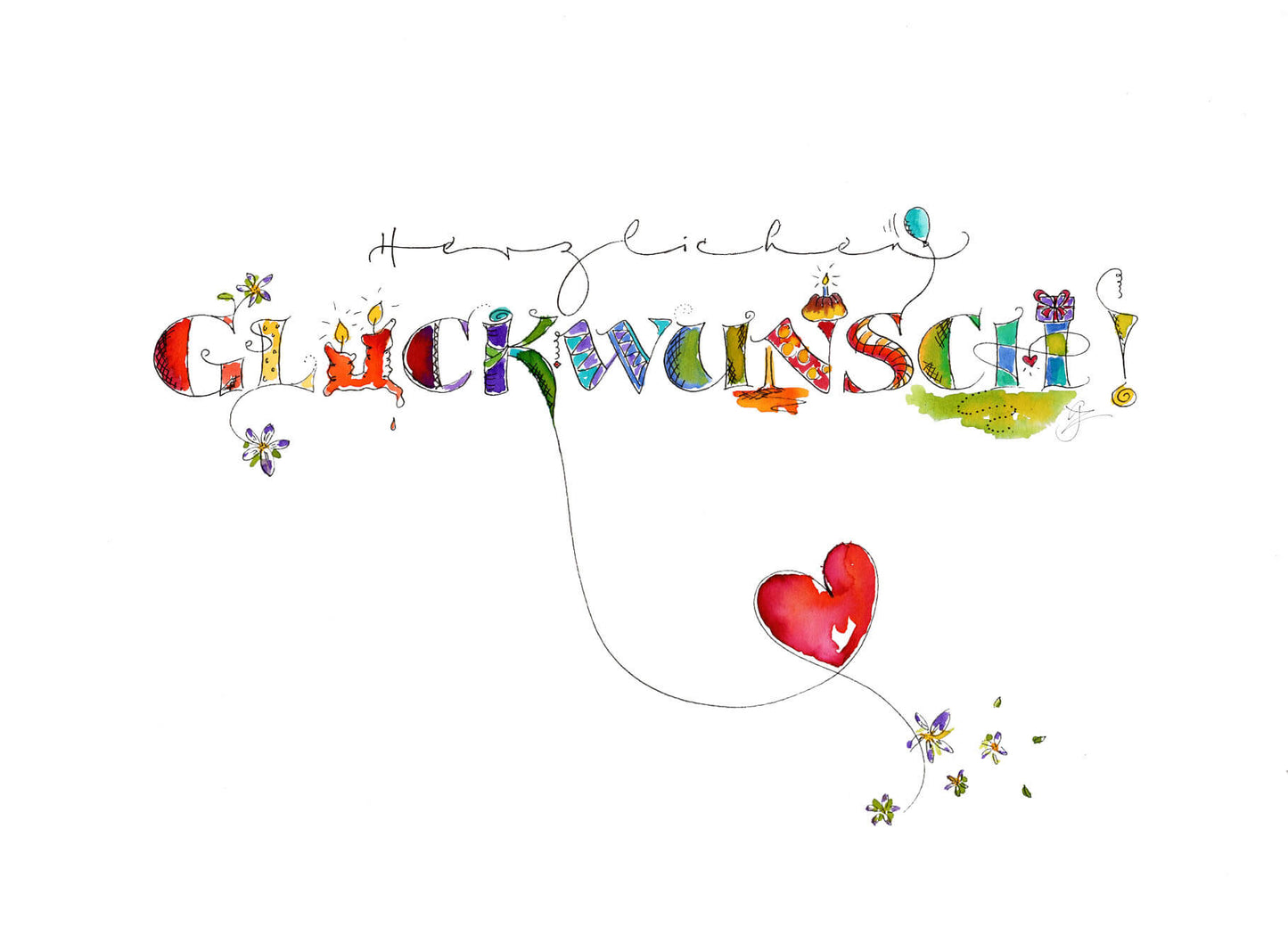 Postkarte Glückwunsch gezeichnet
